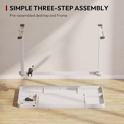 Standing Desk with Drawer, Electric Height Adjustable Home Office Desk with Storage & USB Ports, 48 inch White Wood Tabletop/White Frame
