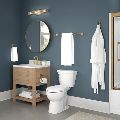 Franklin Brass Nash 4-Piece Bathroom Set Satin Gold 18" Towel Bar Rack w/ 6" Extender, Toilet Paper Holder, Hand Towel Holder, Hook | Bathroom Accessory Set Towel Holder Hardware NASH64-SG