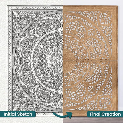 King Wood Headboard Rustic | Carved Full Head Board Only | Wooden Wall Art Full Size Bed | Wall Mount Decor King or Queen | Bed Headboard Panels