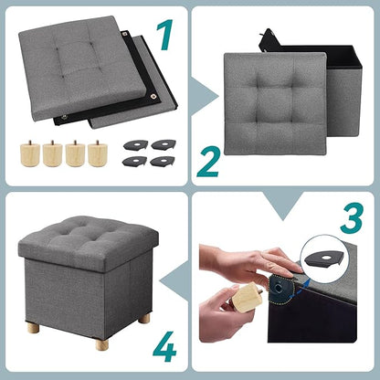 BRIAN & DANY Ottoman with Storage, Small Storage Ottoman for Dorm, Linen Folding Ottoman Foot Stool with Legs for Living Room and Bedroom, 15"x15"x15" - Gray