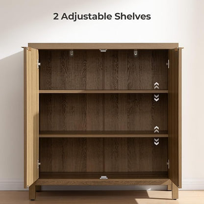 SICOTAS Rattan Sideboard Buffet Cabinet with Storage, Mid Century Modern Credenza Storage Cabinet with Arch Doors & Shelves Farmhouse Coffee Bar Media Console Cabinets for Living Room, Entryway