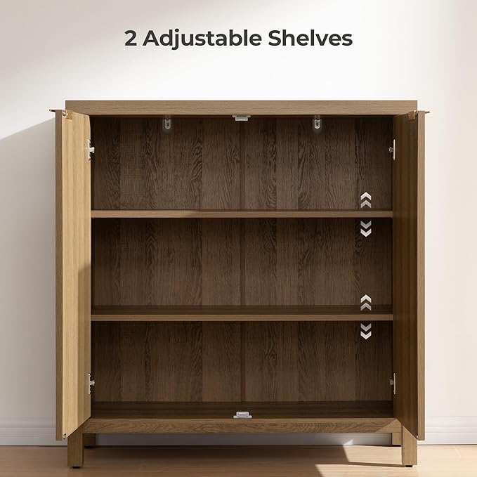 SICOTAS 102" W Rattan Sideboard Buffet Cabinet with Storage Set of 3, Mid Century Modern Credenza with Arch Doors & Shelves Farmhouse Coffee Bar Media Console Cabinets for Living Room, Entryway