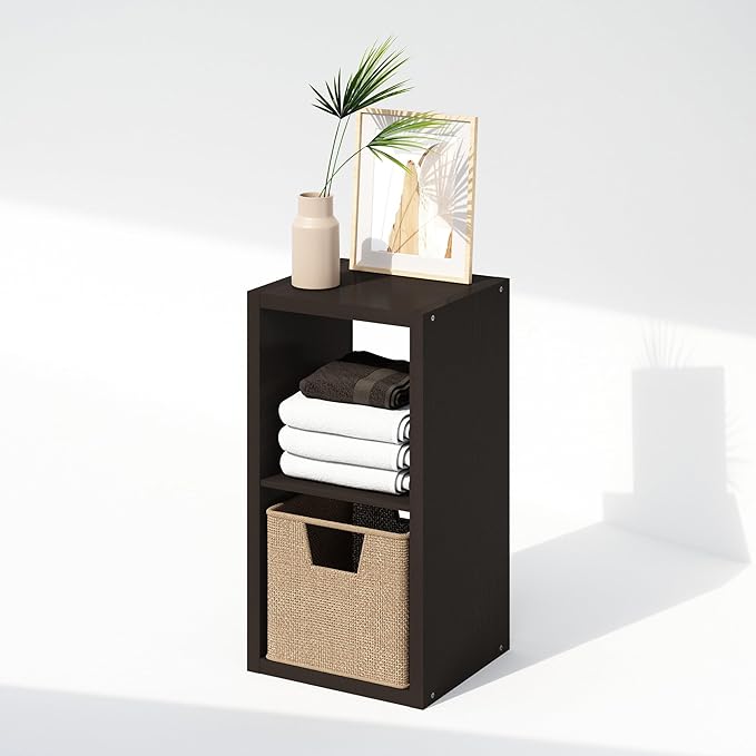 Furinno Cubic Closet Organizers and Storage, 2-Cube Closet Organizer, Open Shelf Closet Storage, Extra Thick Frame for Wardrobe, Bedroom, Living Room, Dark Oak