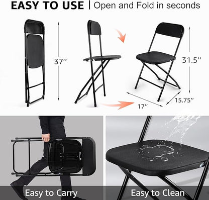 8 Pack Black Folding Chairs, Portable Stackable Commercial Foldable Chair, Indoor Outdoor Plastic Folding Chair for Events/Office/Home/Wedding/Party, 400lbs Capacity