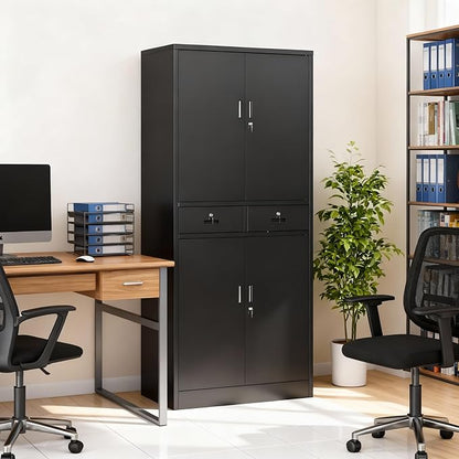 BESFUR Metal Cabinet, Garage Storage Cabinet with Drawers and Adjustable Shelves for Garage, Office, Classroom- Black