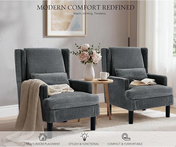 Accent Chair for Living Room Chairs Upholstered Oversized Reading Chair Armchair Accent Chairs for Living Room Chair with High Back and Wood Legs,Arm Chair Comfy Chair for Bedroom(Dark Grey)