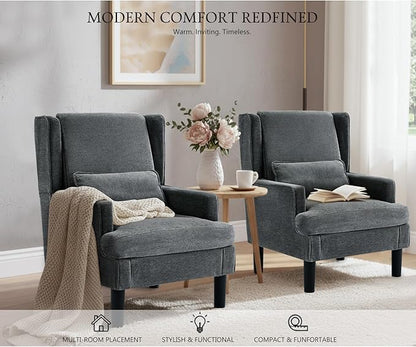 Accent Chair for Living Room Chairs Upholstered Oversized Reading Chair Armchair Accent Chairs for Living Room Chair with High Back and Wood Legs,Arm Chair Comfy Chair for Bedroom(Dark Grey)