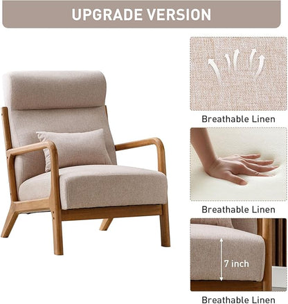 ANJHOME Mid Century High Back Accent Chairs Set of 2, Single Lounge Armchair with Solid Wood Frame, Comfy Reading Chair for Living Room, Easy Assembly
