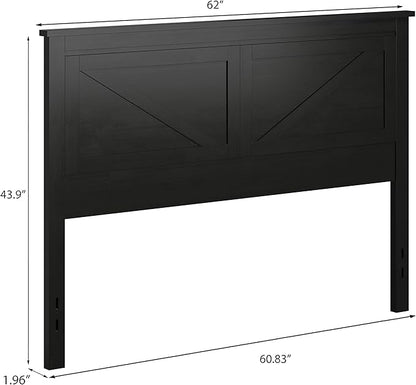 Glenwillow Home Farmhouse Style Wood Panel Headboard in Black - Queen Size