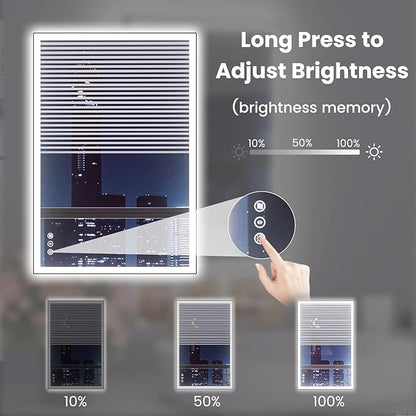 WTTY 24"X32" LED Bathroom Mirror with Black Frame, Bathroom Vanity Mirror with Lights for Wall, Front Light and Backlit, Anti-Fog, Dimmable, 3 Colors, Shatterproof, Memory, Horizontal/Vertical