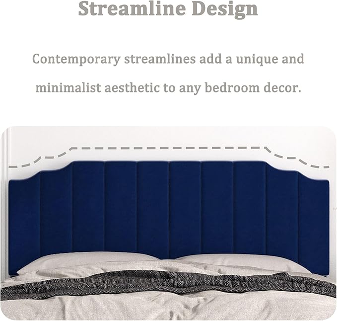 King Size Headboard Only, Velvet Wall Mounted Headboard King for Adjustable Bed Modern Upholstered Head Board Easy Assembly, Navy Blue