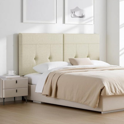Upholstered King Size Headboard, Headboard King with Sturdy Metal Legs, Tufted Upholstery Design Bed Headboards with Adjustable Width & Height (Linen)