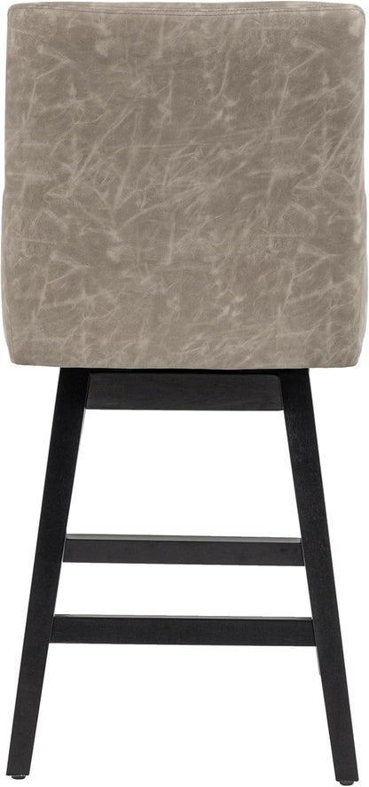 Bar Stool, PU Leather Barstool, 26 Inch Upholstered Counter Stools with 14.2" High Back and Footrest, Swivel Counter Height Barstools for Kitchen Island Home Bar Greige