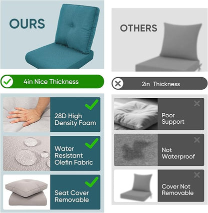 7-Piece Outdoor Patio Cushion Set - Fade & Water Resistant with Removable Olefin Cover, 22x24x4 Inch Memory Foam Cushions for Wicker Sectional Sof - Peacock Green/Buckle