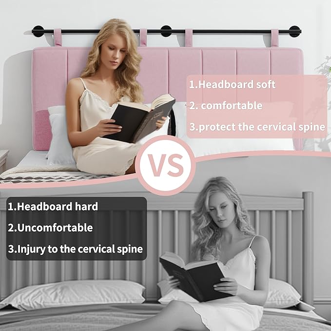 UEV King Headboard Only, Wall Mounted Hanging Upholstered Bed Head Board, Modern Vertical Channel Design of Fine Linen, Elegant Pink Fluted Headboard for Bedroom (Pink, King Size)