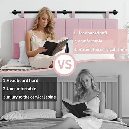 UEV King Headboard Only, Wall Mounted Hanging Upholstered Bed Head Board, Modern Vertical Channel Design of Fine Linen, Elegant Pink Fluted Headboard for Bedroom (Pink, King Size)