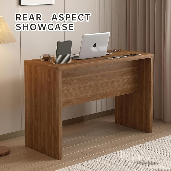 Executive Desk with Drawers, Computer Desk with Drawers with Pre-Embedded Slots, 55 inch Modern Walnut Home Office Desk with Charging Station for Study, Living Room, Bedroom