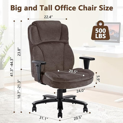 CLATINA Big and Tall Fabric Home Office Chair, Extra Wide Seat, Heavy Duty Ergonomic Executive Cloth Desk Chair with Wheels and Padded Armrests, High Back Computer Task Chair, Black, 500 LBS Capacity