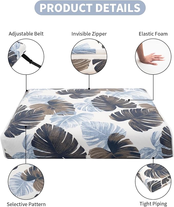 Outdoor Cushion Set for Patio Furniture Deep Seat Chair Cushions Weather Resistant Sofa Chair Pad, 24.4x23.6 Inch, Blue Leaves