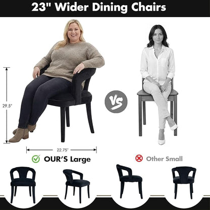 Black Velvet Dining Chairs Set of 6, Modern Upholstered Accent Chairs with Curved Back & Arms, Comfy Large Fully Upholstered Side Chair for Living Room