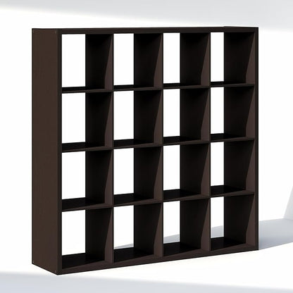 Furinno Cubic Closet Organizers and Storage, 16-Cube Closet Organizer, Open Shelf Closet Storage, Extra Thick Frame for Wardrobe, Bedroom, Living Room, Dark Oak