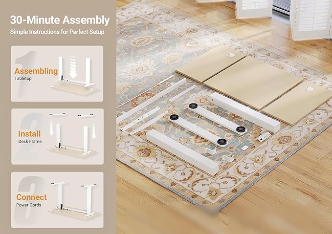 Seang Electric Height Adjustable Standing Desk, 40 x 24 Inch Sit-Stand Workstation with T-Style Frame, 3 Memory Height Options & Built-in Cable Management for Home Office, White Frame/Nature Top