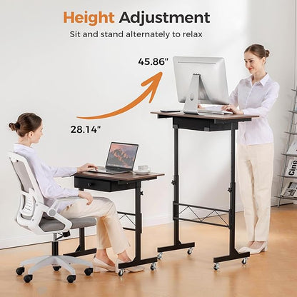 COMHOMA Small Standing Desk Adjustable Height Small Computer Desk Mobile Portable Rolling Laptop Table with Wheels 32" Computer Workstation Sit Stand Desks Portable Standing Table Treadmill desks