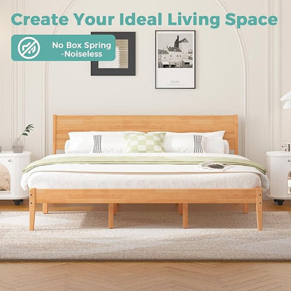 King Size Bed Frame and Headboard, Malaysian Oak King Bed Frame with Storage, Modern Platform Bed Frame with Headboard, No Box Spring Needed, Easy Assembly, Rustic Pine