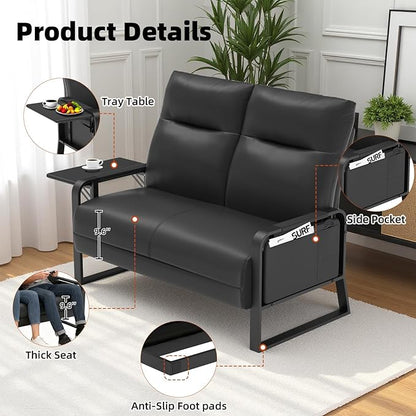 Modular Cloud Sectional Couches for Living Room, Faux Leather Loveseat & Accent Chairs Set of 2, Upholstered Sectional Sofa Set for Office, Black