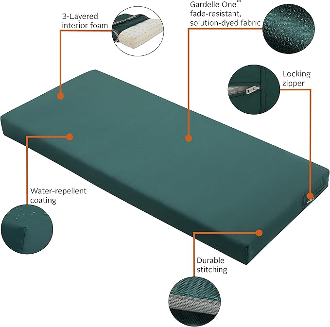Classic Accessories Ravenna Water-Resistant 48 x 18 x 3 Inch Outdoor Bench/Settee Cushion, Patio Furniture Swing Cushion, Mallard Green