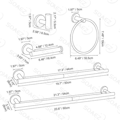 Black and Gold Towel Bar Set 6 Pieces Bathroom Hardware Accessories Set Include 19.68/23.6 in Towel Bar Towel Ring Towel Hook and Toilet Paper Holder Stainless Steel Wall Mounted