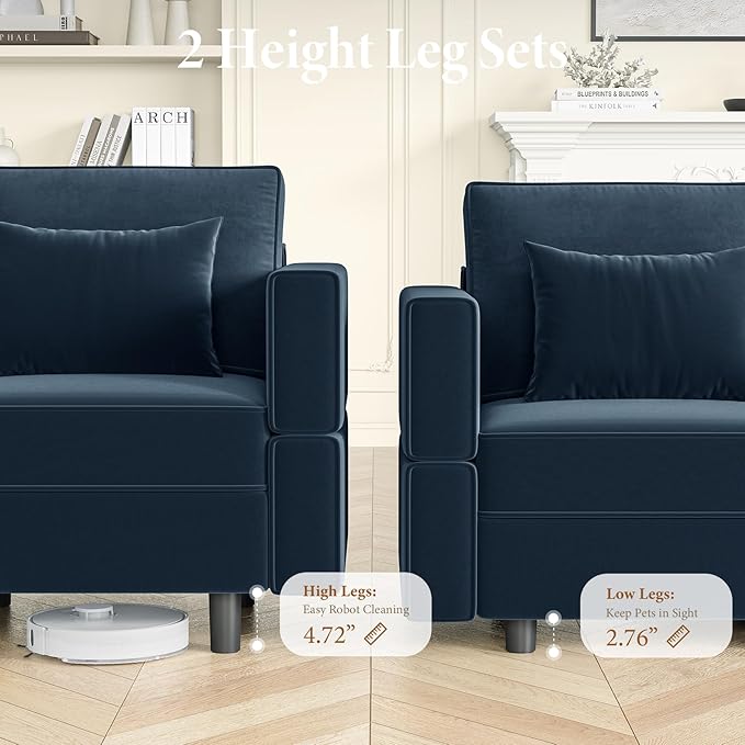 Vesgantti Modular Sofa Bed with Storage, 92" Sleeper Sofas with 9 Seats Storage Chaises Removeble Cover, Luxury Large Velvet Sectional Couch Set for Living Room, Apartment, Home Theatre, Blue