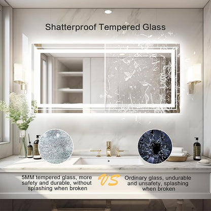 WTTY LED Bathroom Mirror 84''x40'' with Front and Backlight, Large Dimmable LED Vanity Wall Mirrors, Double LED Mirror for Bathroom with Anti-Fog, 3 Colors, Memory Function, Shatter-Proof, ETL Listed