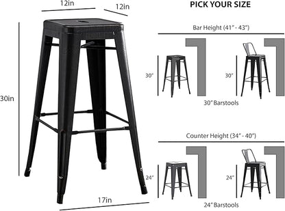 AC Pacific 30” Metal Backless Barstool Set of 2 – Country Rustic Style, Lightweight & Sturdy Build, Easy Assembly – Midnight