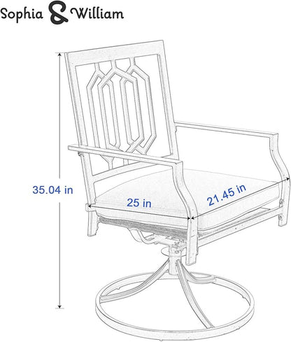Sophia & William Outdoor Metal Swivel Chairs Set of 6 Patio Dining Rocker Chair with Cushion Furniture Set for Garden Backyard Bistro, 300 lbs