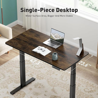 3 Stages Dual Motor Electric Standing Desk with One Piece Desktop, 48 x 24 Inch Adjustable Height Sit to Stand Up Desk for Home Office, Work & Study, Black Frame & Brown Desktop (2 Packages)