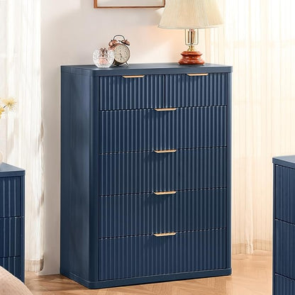 LEYAOYAO Fluted 6 Drawers Dresser for Bedroom Set of 2, 42" Tall Modern Chest of Drawers with Metal Handle, Curved Profile Design,Blue Wood Drawer Organizer for Bedroom, Living Room, Hallway