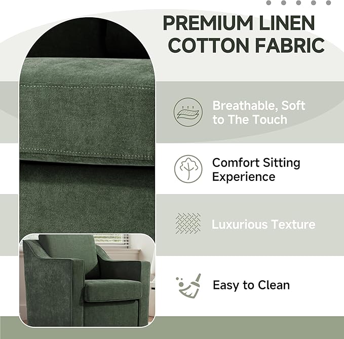 UIXE Swivel Accent Chair, Chenille Fabric Upholstered Arm Chair for Living Room, Modern Club Armchair Comfy Single Sofa Bedroom Reading Seat with Lumbar Pillow - Green