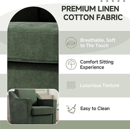 UIXE Swivel Accent Chairs Set of 2, Chenille Upholstered Arm Chair for Living Room, Modern Club Armchair Comfy Single Sofa Bedroom Reading Seat with Lumbar Pillow - Green