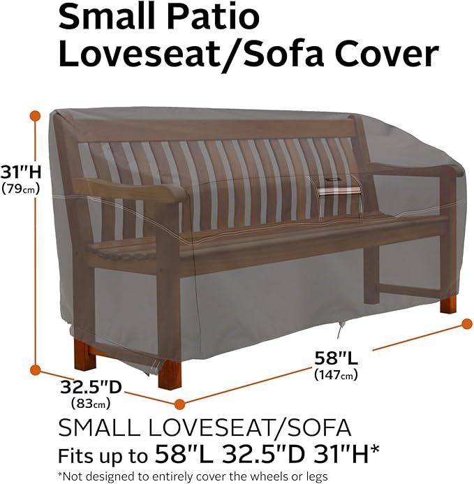 Classic Accessories Ravenna Water-Resistant 58 Inch Patio Sofa/Loveseat Cover,Small-Taupe, Patio Furniture Covers