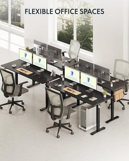 FLEXISPOT 79 x 32 Inch Large Standing Desk, Stand Up Desk with Splice Board, Rising Desks for Home Office, Office Desk with Cup Holder and Headphone Hook (Black Frame + Black Top, 2 Packages)