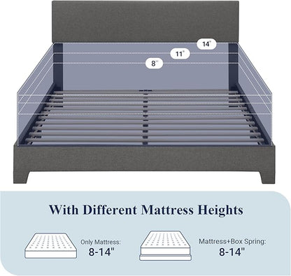 Allewie Queen Bed Frame with Adjustable Headboard, Upholstered Platform Bed with Wood Slats, Heavy Duty Mattress Foundation, No Box Spring Needed, Noise-Free, Easy Assembly, Dark Grey