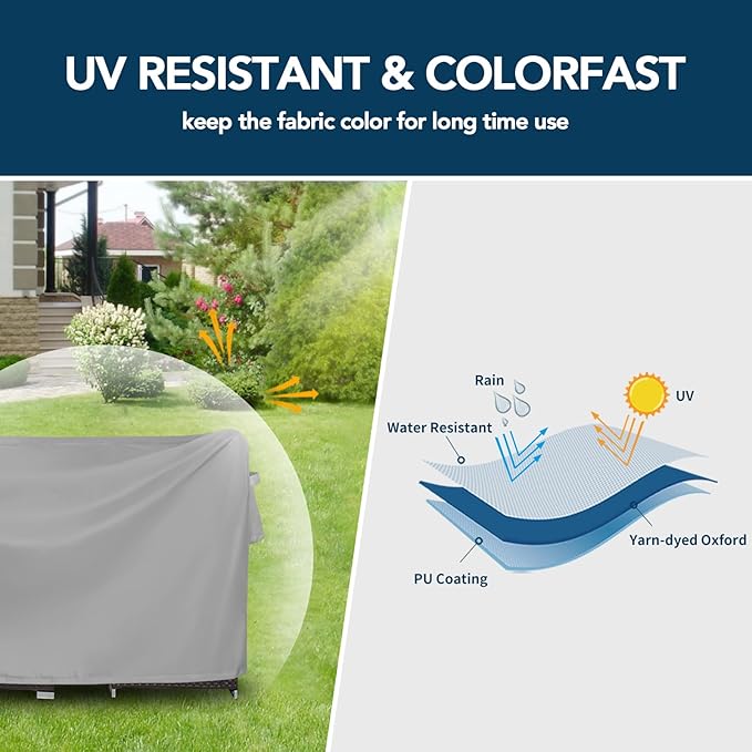 Easy-Going Round Patio Furniture Cover Waterproof Outdoor Dining Table and Chair Cover Anti-UV Outside Sectional Sofa Set Covers (84"DIA x 28"H, Grey)