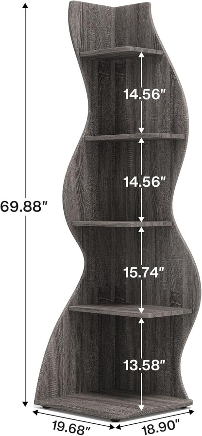 Tribesigns Corner Shelf, Modern 5-Tier Wall Corner Bookshelf, Stylish Corner Small Bookcase Storage Rack Plant Stand with Unique Shape for Living Room, Home Office, (1PC, Gray)