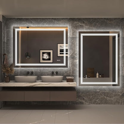44x30 LED Bathroom Mirror, Lighted Mirror for Bathroom Wall, Backlit and Front lit, Dimmable, Anti-Fog, Shatterpoof, Memory (Horizontal/Vertical)
