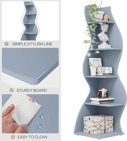 Tribesigns Corner Shelf, Modern 5-Tier Wall Corner Bookshelf, Stylish Corner Small Bookcase Storage Rack Plant Stand with Unique Shape for Living Room, Home Office (Blue, 2PCS)