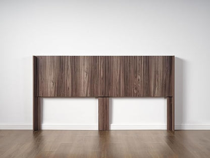 KEIKI Wooden King Size Headboard Only, 80.2" Wide Farmhouse Headboards with Wall Mounted Fluted Panel & Wingback for Bedroom, Walnut Brown