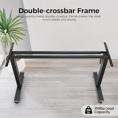 Electric Adjustable Standing Desk with Wheels, 63'' x 24''Sit Stand Desk with Dual Crossbeam and Mouse Pad, 27''-46'' Lifting Range Stand up Table with Ergonomic Arc Desktop (Brown)