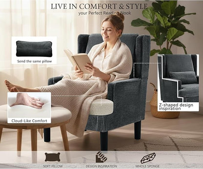 Accent Chair for Living Room Chairs Upholstered Oversized Reading Chair Armchair Accent Chairs Set of 2 Living Room Chair with High Back and Wood Legs,Arm Chair Comfy Chair for Bedroom(Dark Grey)