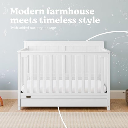 Graco Hadley 5-in-1 Convertible Crib with Drawer (White) – GREENGUARD Gold Certified, Crib with Drawer Combo, Full-Size Nursery Storage Drawer, Converts to Toddler Bed, Daybed